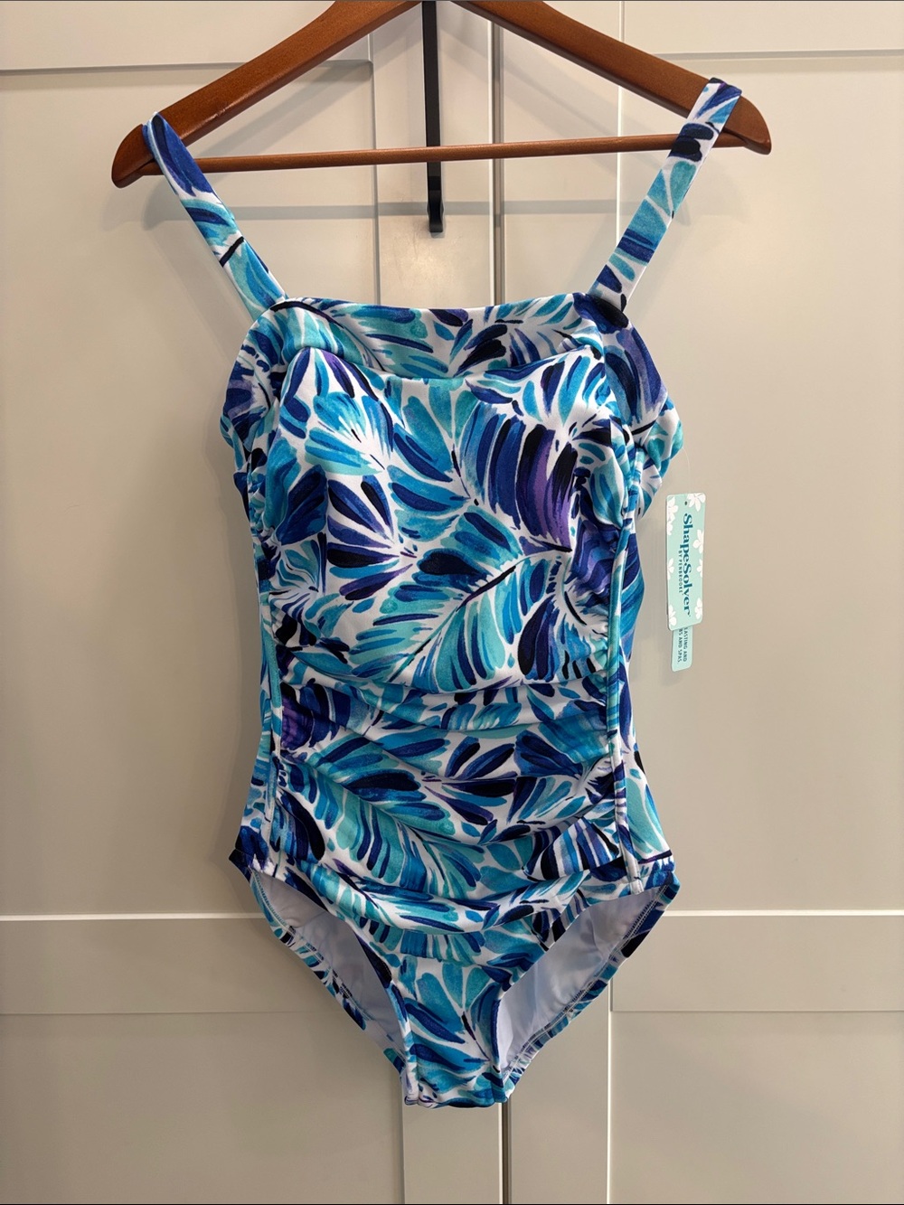 Shapesolver One-Piece Swimsuit in Blue and Turquoise Leaf Print